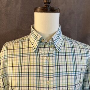 New Henry Jacobson Lg teal/navy/green plaid cotton sport shirt